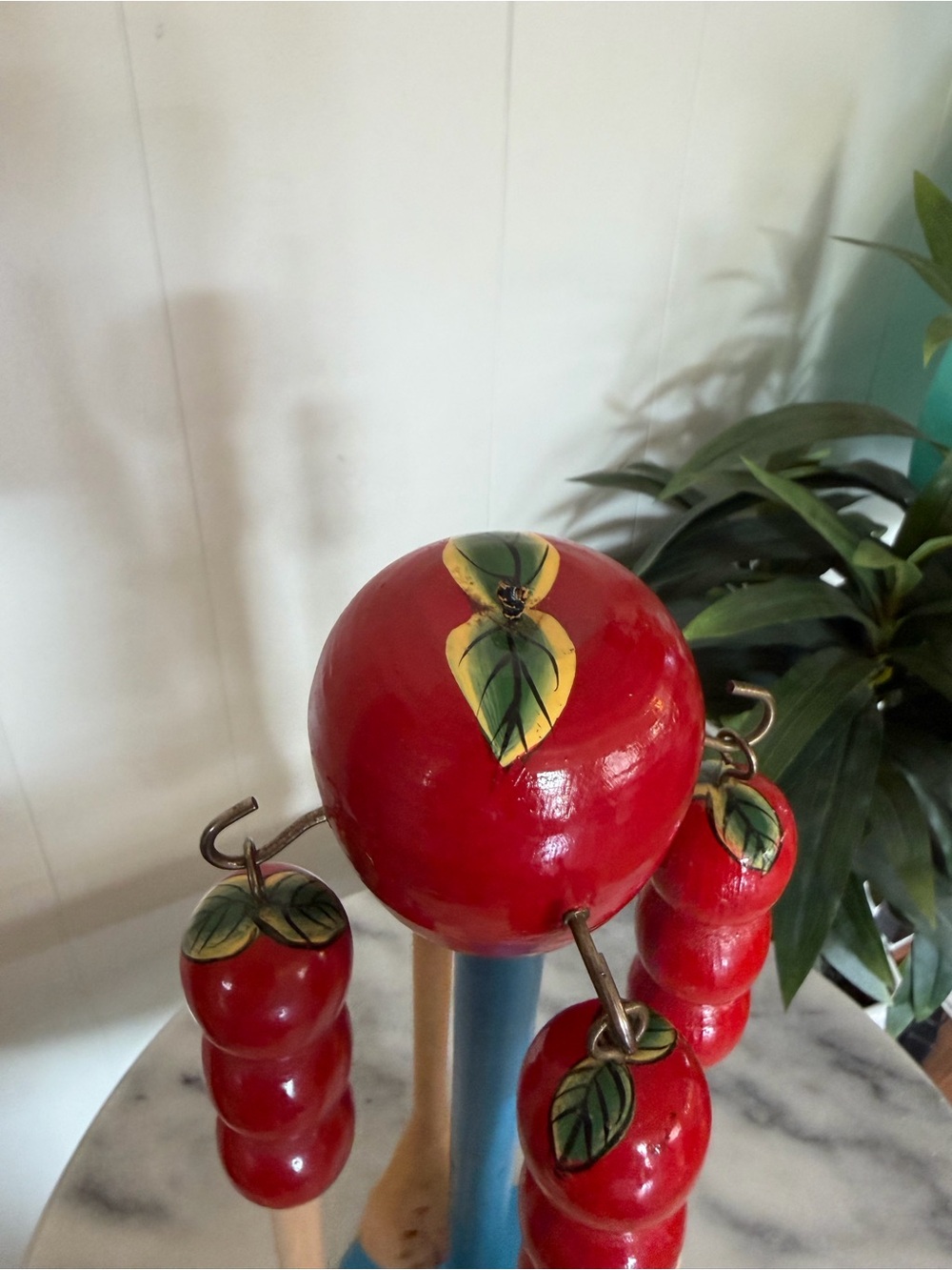 Vintage Wood Apple Kitchen Utensil Set Holder Retro Kitsch Mid Century Decor - Picture 5 of 7